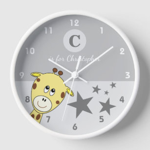 Grey with a cute giraffe stars baby name clock