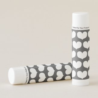 Grey with Big White Hearts Pattern Lip Balm
