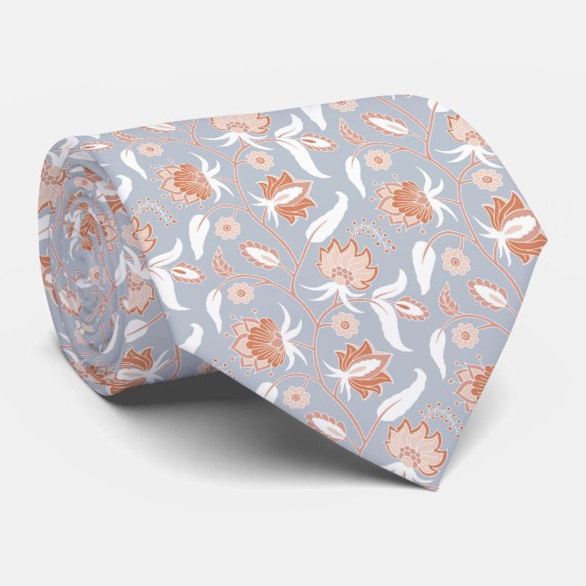 Grey with Floral Pattern Neck Tie (Rolled)