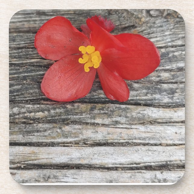 Grey With Red Flower Beverage Coaster (Front)