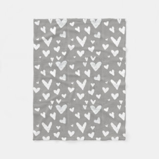Grey with White Hearts Fleece Blanket