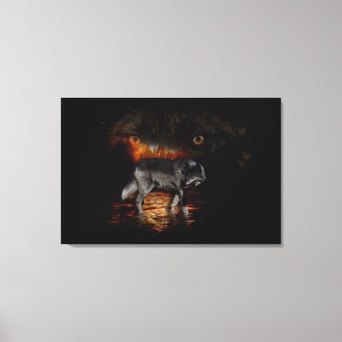  Grey Wolf and Wildfire Design  Canvas Print