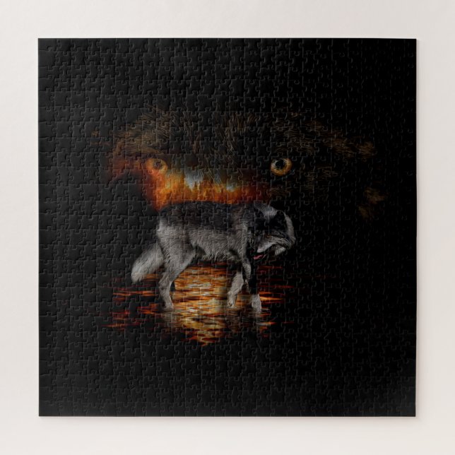  Grey Wolf and Wildfire Design  Jigsaw Puzzle (Vertical)