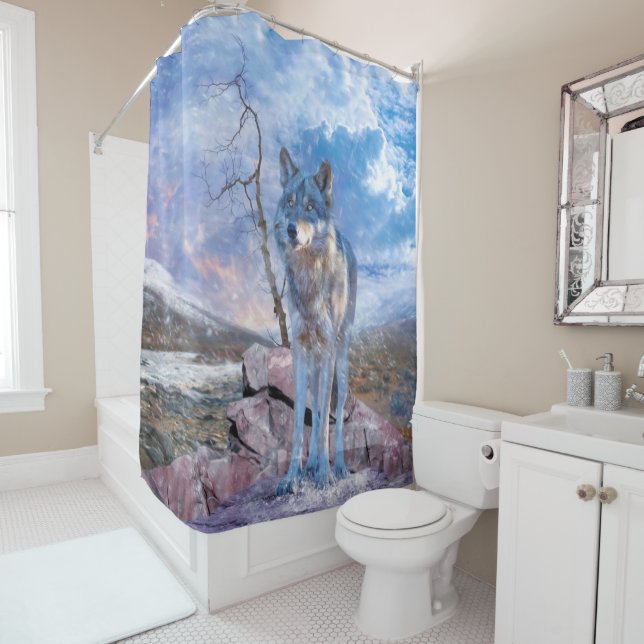 Grey Wolf "ANSWER THE CALL" Shower Curtain (In Situ)