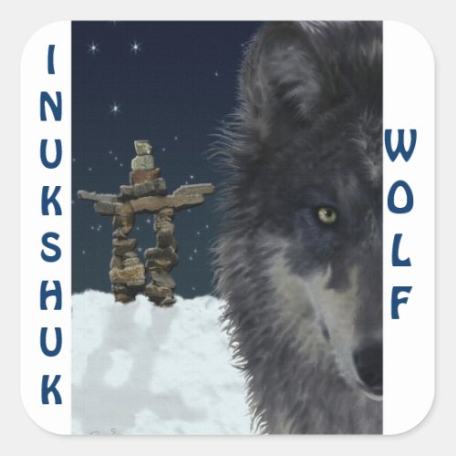 GREY WOLF  ARCTIC INUKSHUK Wildlife Supporter Art Square Sticker