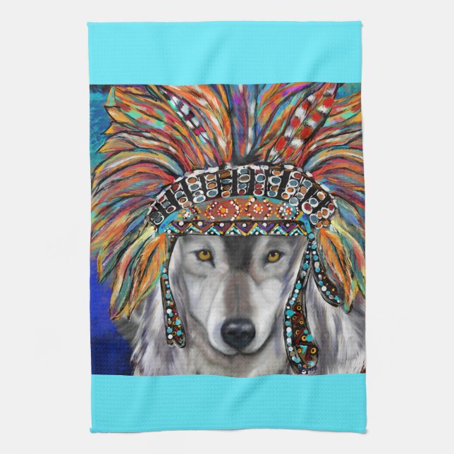 Grey Wolf Art Kitchen Towel (Vertical)