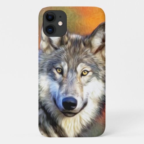 Grey Wolf Art Painting iPhone 11 Case