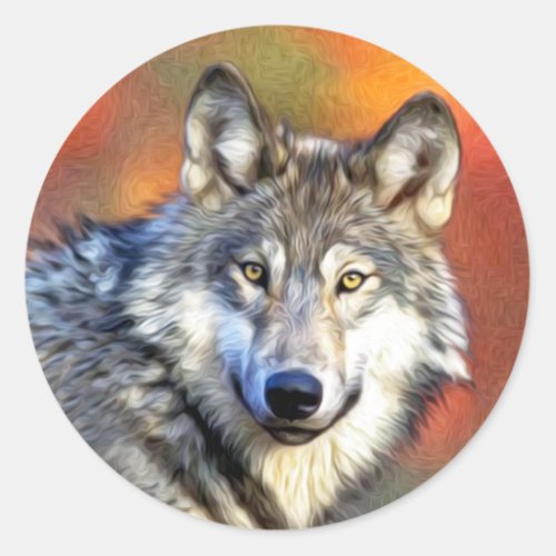 Grey Wolf Art Painting Classic Round Sticker