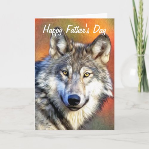 Grey Wolf Art Painting Happy Fathers Day Card