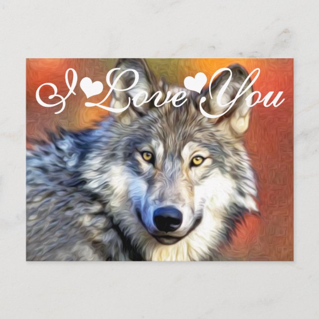 Grey Wolf Art Painting Photo Image I Love You Postcard (Front)
