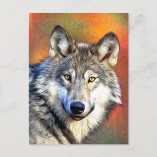 Grey Wolf Art Painting Postcard