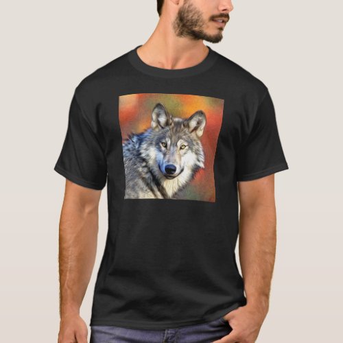 Grey Wolf Art Painting T_Shirt