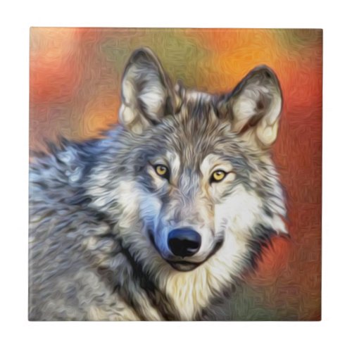 Grey Wolf Art Painting Tile