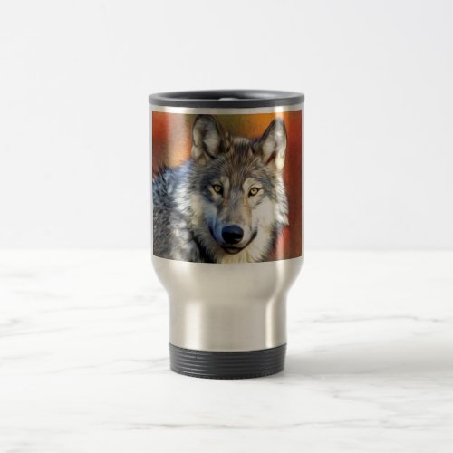 Grey Wolf Art Painting Travel Mug