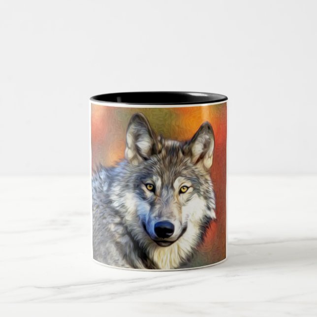 Grey Wolf Art Painting Two-Tone Coffee Mug (Center)