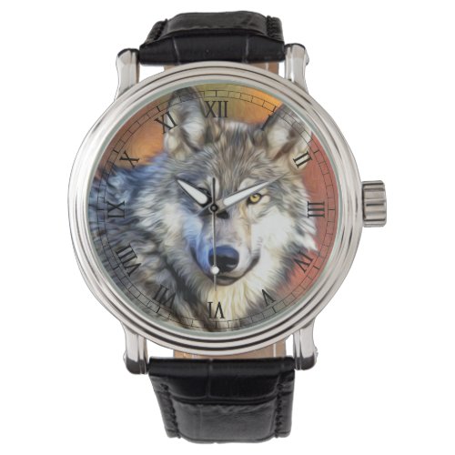 Grey Wolf Art Painting Watch