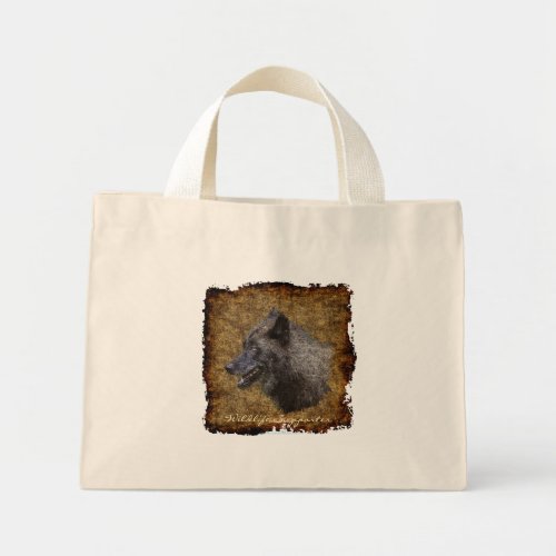 Grey Wolf Art Portrait Carry_Bag Collection Mini Tote Bag