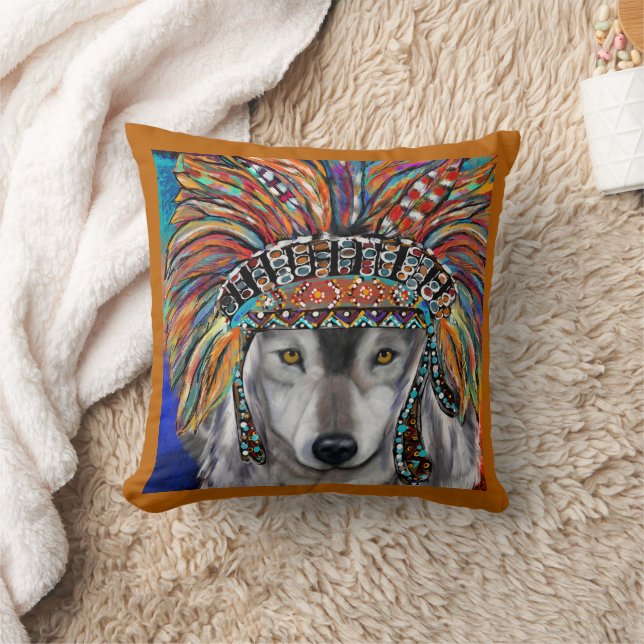 Grey Wolf Art Throw Pillow (Blanket)