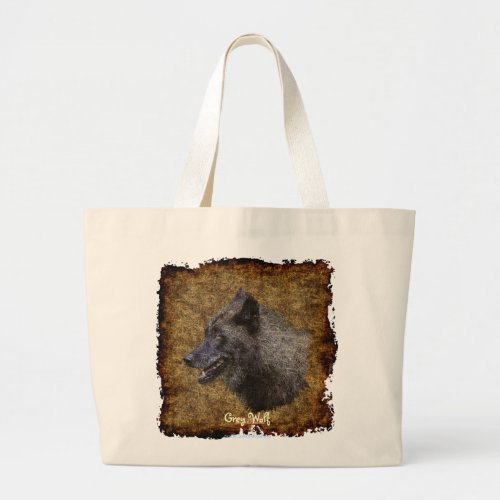 Grey Wolf Art Wildlife Portrait Carry_Bag Large Tote Bag