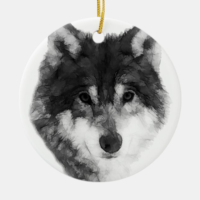 Grey Wolf attractive Ceramic Ornament (Front)