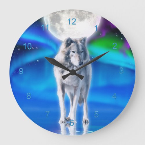 Grey Wolf  Aurora Moon Wildlife Art Clock