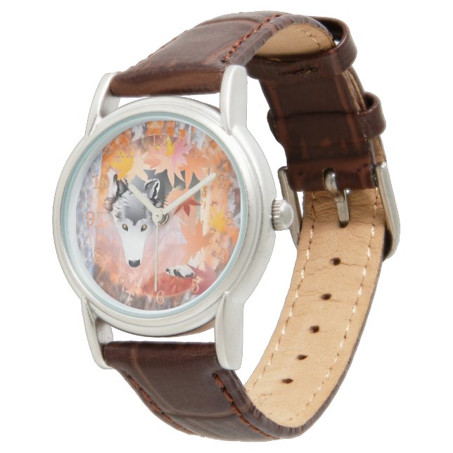 Grey WOLF AUTUMN FOREST PROWLER Watch (Angled)