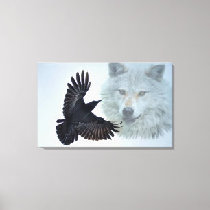 Grey Wolf & Black Raven Wildlife Art Print