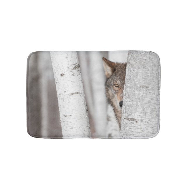 Grey Wolf (Canis lupus) Behind Tree Bathroom Mat (Front)