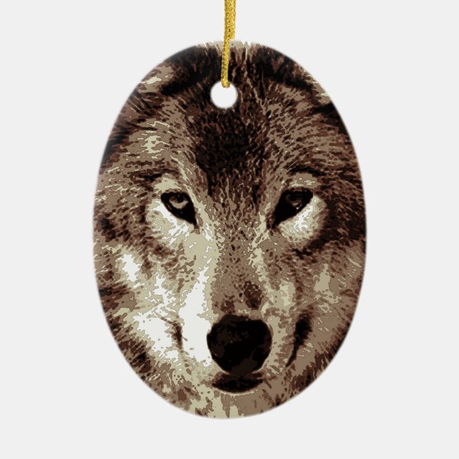Grey Wolf Ceramic Ornament (Front)