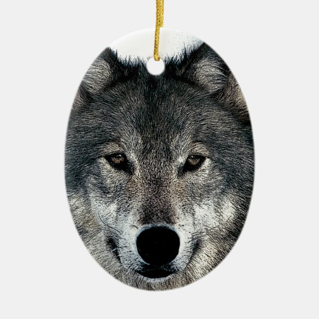 Grey Wolf Ceramic Ornament (Front)