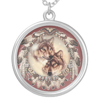 Grey wolf couple necklace