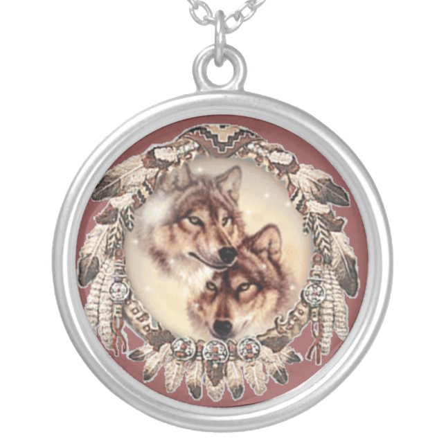 Grey wolf couple necklace (Front)