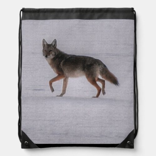 Grey Wolf Crossing Frozen Lake Gift Drawstring Bag