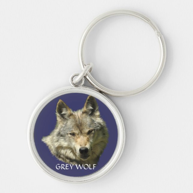 GREY WOLF Design Wildlife Art Key-Ring Keychain (Front)