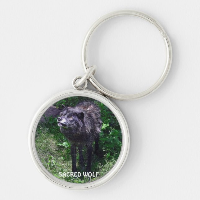 GREY WOLF Design Wildlife Art Key-Ring Keychain (Front)