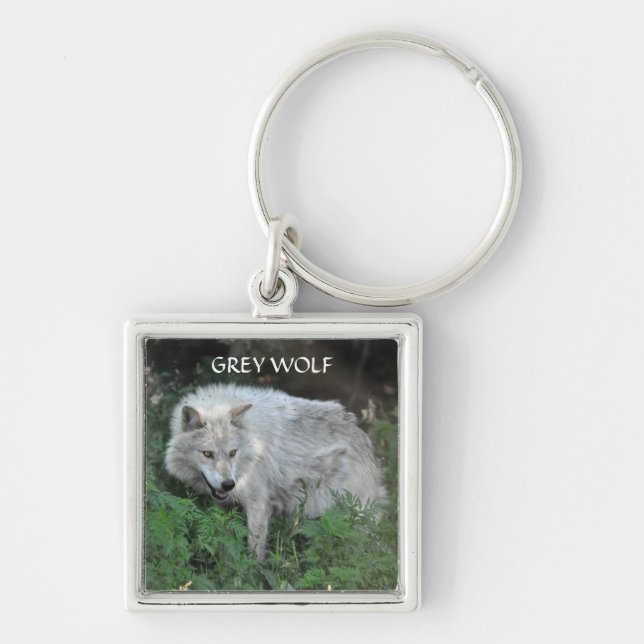 GREY WOLF Design Wildlife Art Key-Ring Keychain (Front)