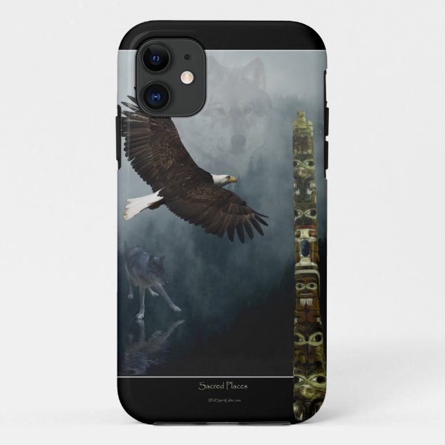 Grey Wolf, Eagle & Haida Totem Pole Native Art Case-Mate iPhone Case (Back)