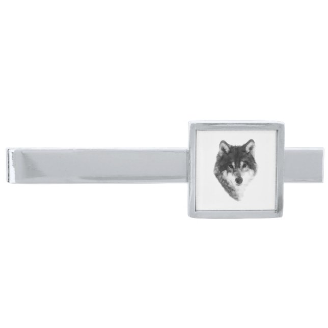 Grey Wolf elegant Silver Finish Tie Bar (Front)