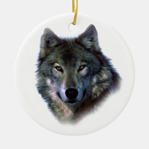 Grey Wolf Eyes Ceramic Ornament
