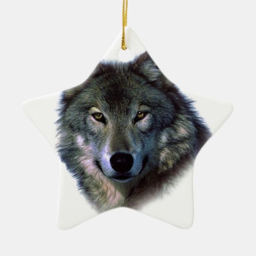 Grey Wolf Eyes Ceramic Ornament