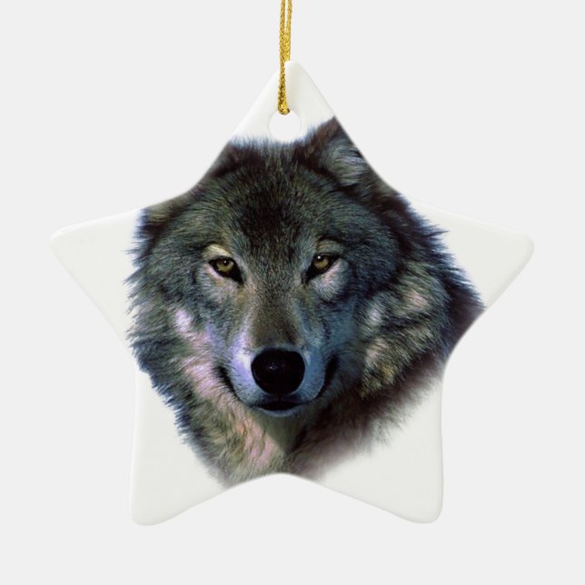 Grey Wolf Eyes Ceramic Ornament (Front)