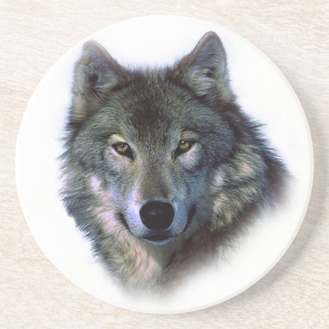 Grey Wolf Eyes Drink Coaster (Front)