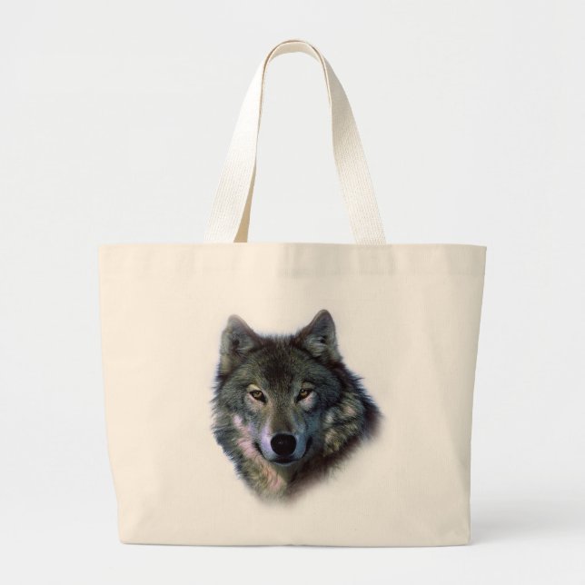 Grey Wolf Eyes Large Tote Bag (Front)