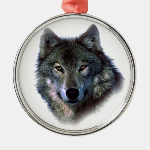 Grey Wolf Eyes Metal Ornament