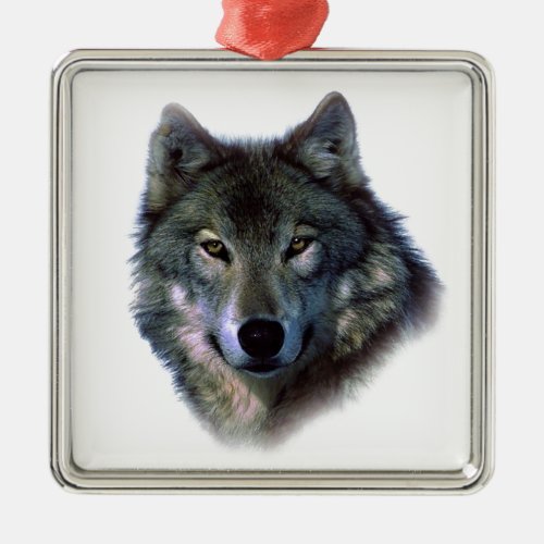 Grey Wolf Eyes Metal Ornament