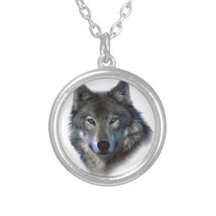 Grey Wolf Eyes Silver Plated Necklace