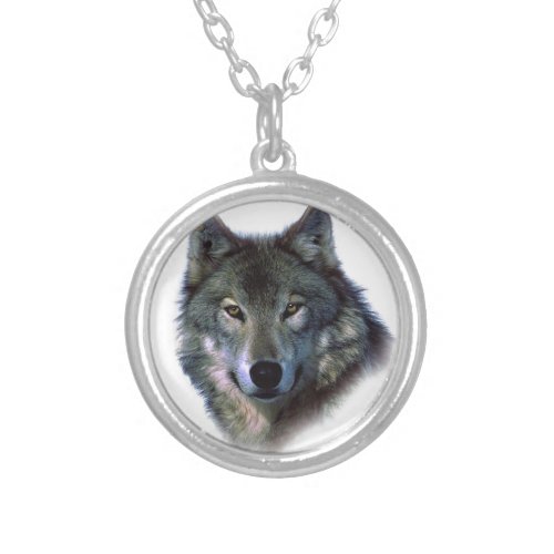 Grey Wolf Eyes Silver Plated Necklace