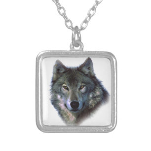 Grey Wolf Eyes Silver Plated Necklace