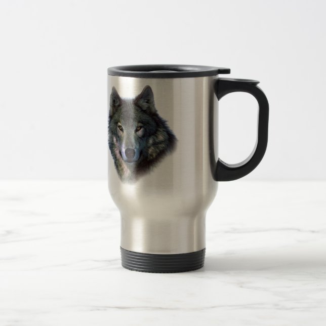 Grey Wolf Eyes Travel Mug (Right)