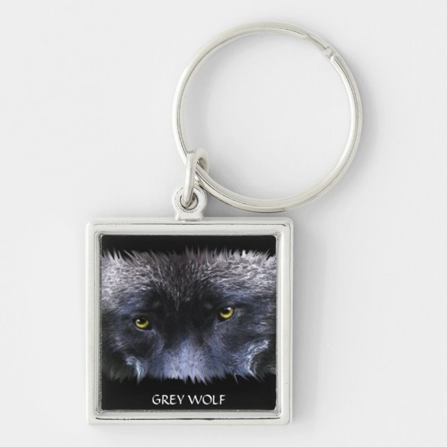 GREY WOLF EYES Wildlife Art Key-Ring Keychain (Front)